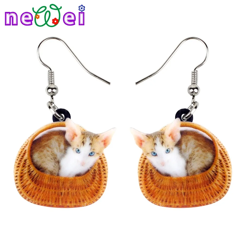 NEWEI акрил мультфильм Корзина котенок кошка серьги большие длинные падение