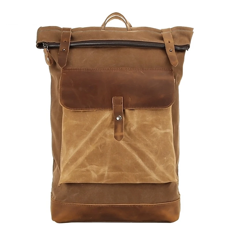 Bagpack Винтаж холст кожаный рюкзак для ноутбука Мужской колледж школьная сумка