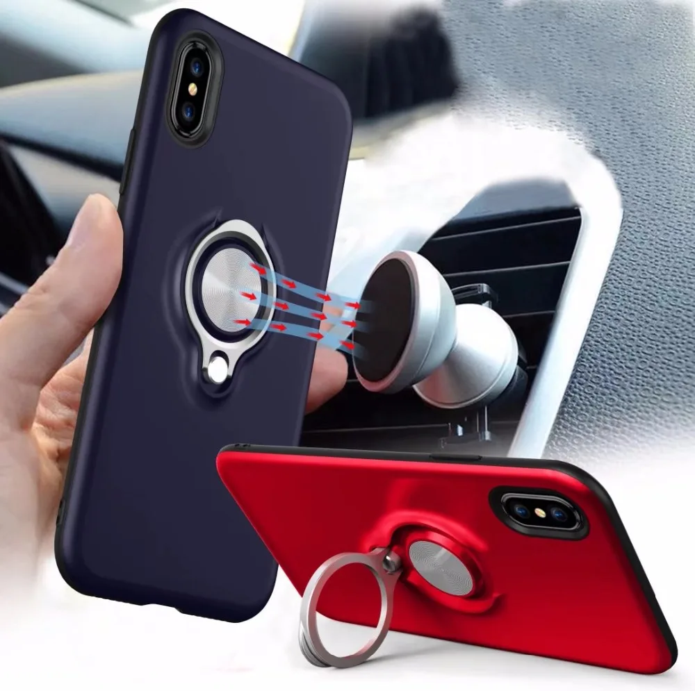 For iPhone X Case Luxury Car Holder Stand Magnetic Suction Finger Ring PC+TPU Armor Shockproof Phone Cover |