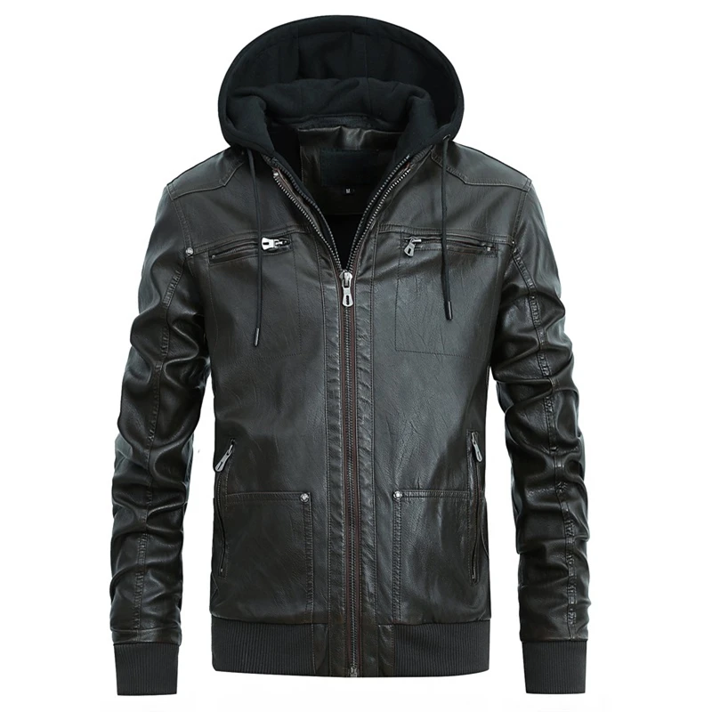 NXH искусственная кожа Jaket для мужчин PU Мужская куртка с капюшоном мотоциклетная