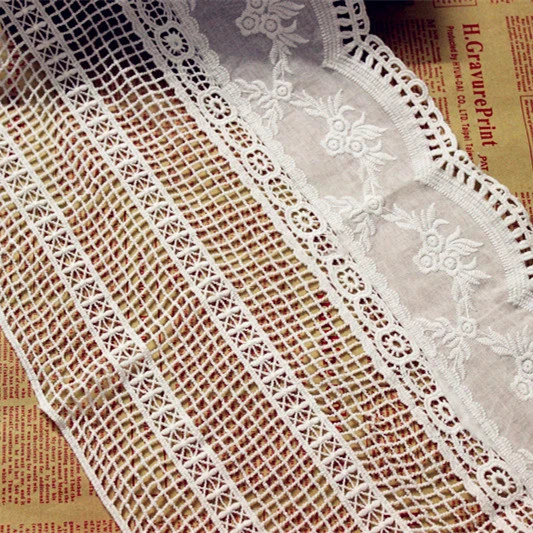 5Yards/lot White 26CM Width 100% Cotton Embroidered Lace Fabrics Women's Clothing DIY Wide Trim Freeshipping LSHB076 | Дом и сад