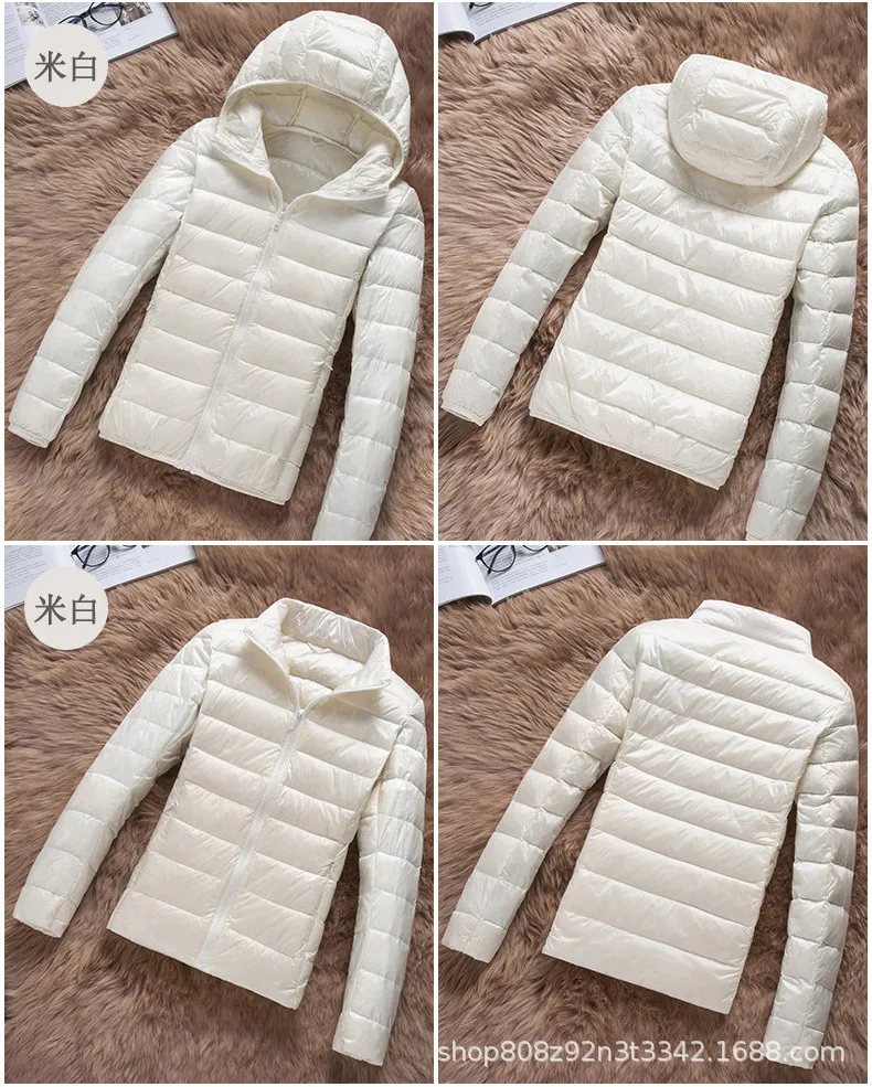 white with hat ZOGAA, Женская Весенняя парка, куртка, пальто, теплый ультра светильник, пуховик на утином пуху, стеганая куртка, Женское пальто, тонкое однотонное пальто, женские парки - Цвет: white with hat