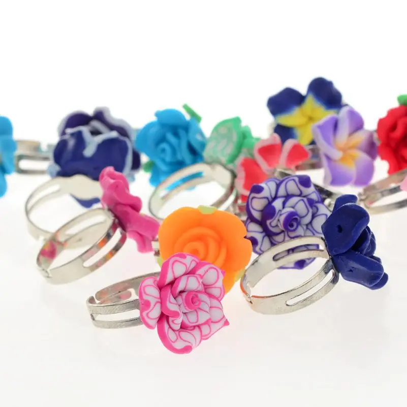 Оптовая продажа 30 шт./лот Разноцветные Цветок из полимерной глины кольца для
