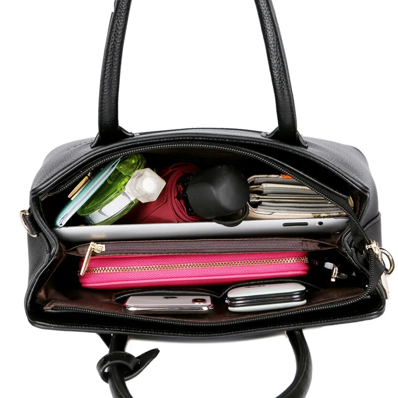 

Jiessie & Angela Genuine Leather Women Top-Handle Bags Black Solid Shoulder Bag Fashion Tote Bag Lady's Cross body Handbags