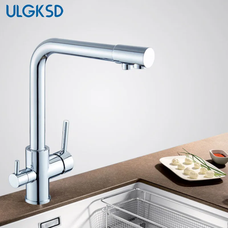 ULGKSD кухонная раковина кран абсолютно чистый фильтр для воды Смеситель кран двойные ручки очистка кухонный кран горячей и холодной воды