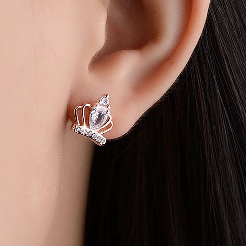 Серьги-гвоздики из розового золота с фианитами 3 А | Украшения и аксессуары