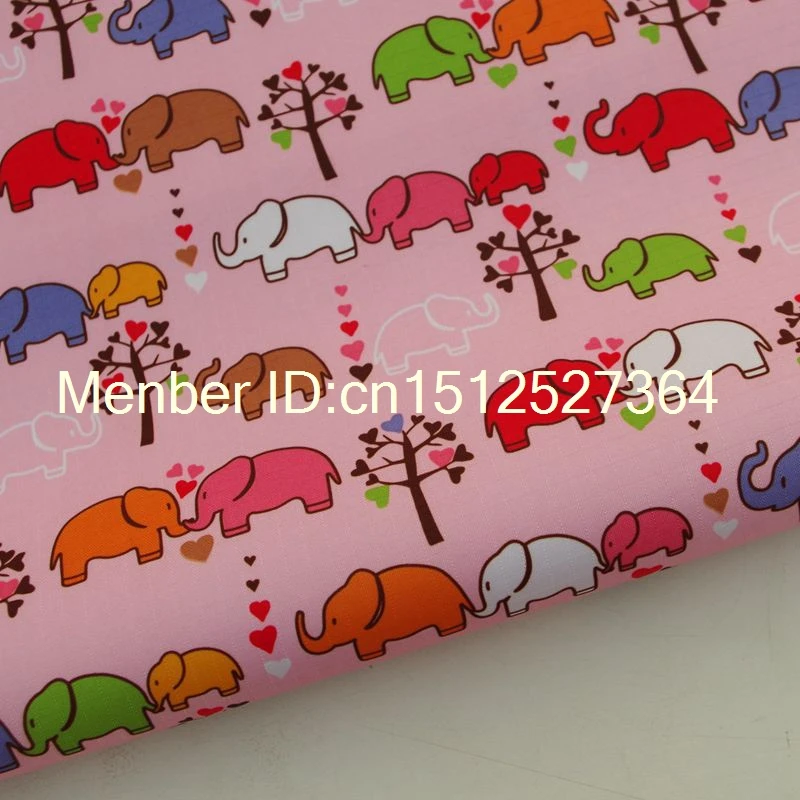 PVC coated waterproof fabric - Elephant, tree and heart on pink background (WF129)