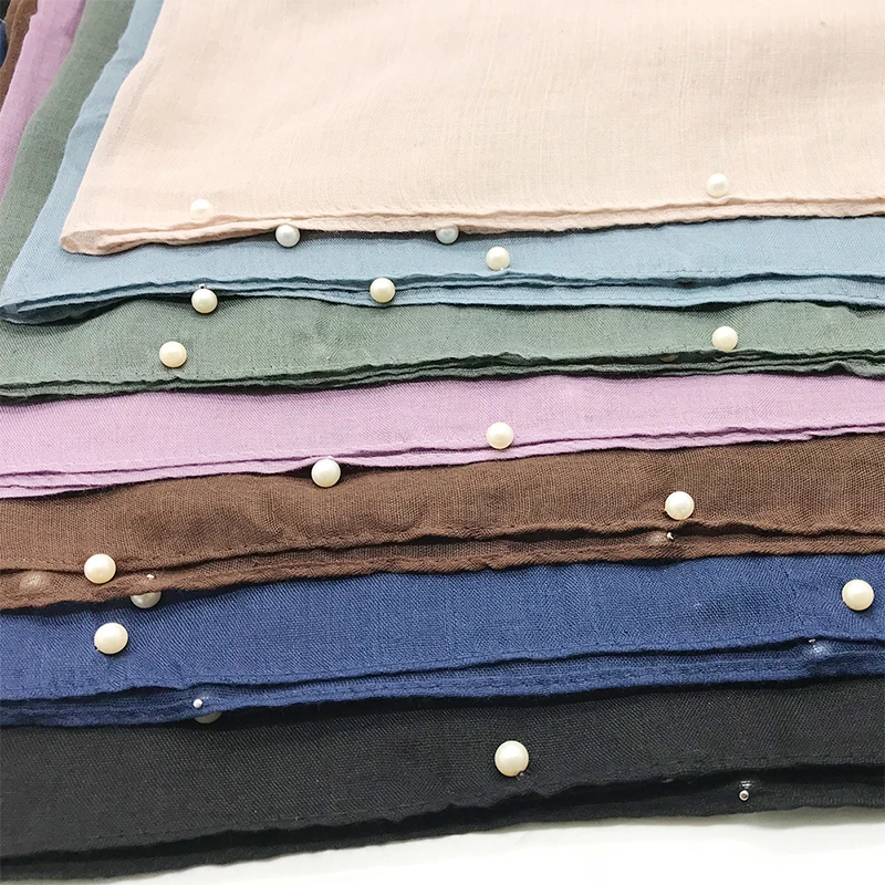 Новинка Простая обувь с жемчугом и хиджаб шарфы для женщин из хлопка Однотонная