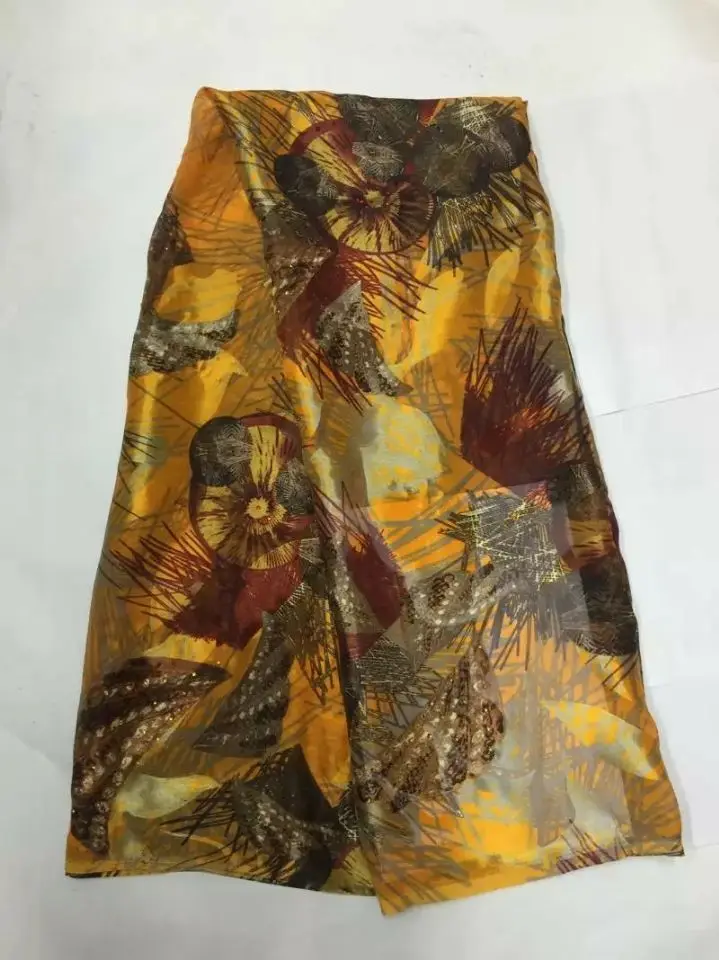 Великолепное Золотое шифоновое Шелковое кружево и красивый цветок африканская