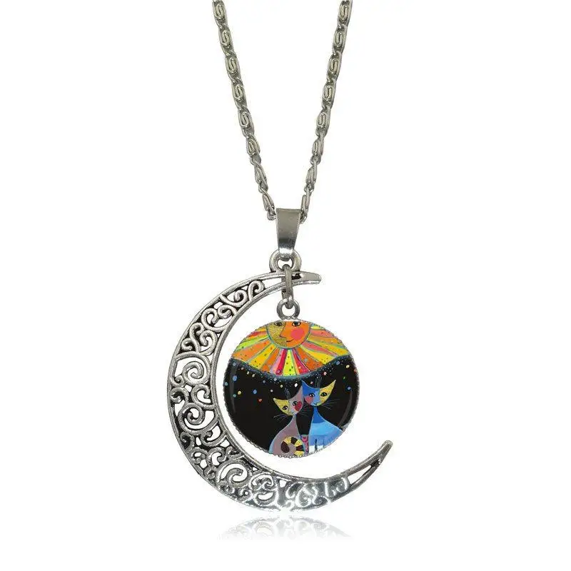 EJ Glaze Rosina Wachtmeister Cats Fashion Jewelry Vintage Glass Necklace With Crescent Moon For Girls Wholesale | Украшения и
