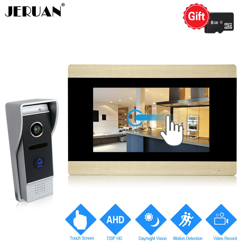 JERUAN 720P AHD Motion Detection 7 inch Touch Screen Video Door Phone Intercom System Record Monitor +1.0MP HD 110 degree Camera |