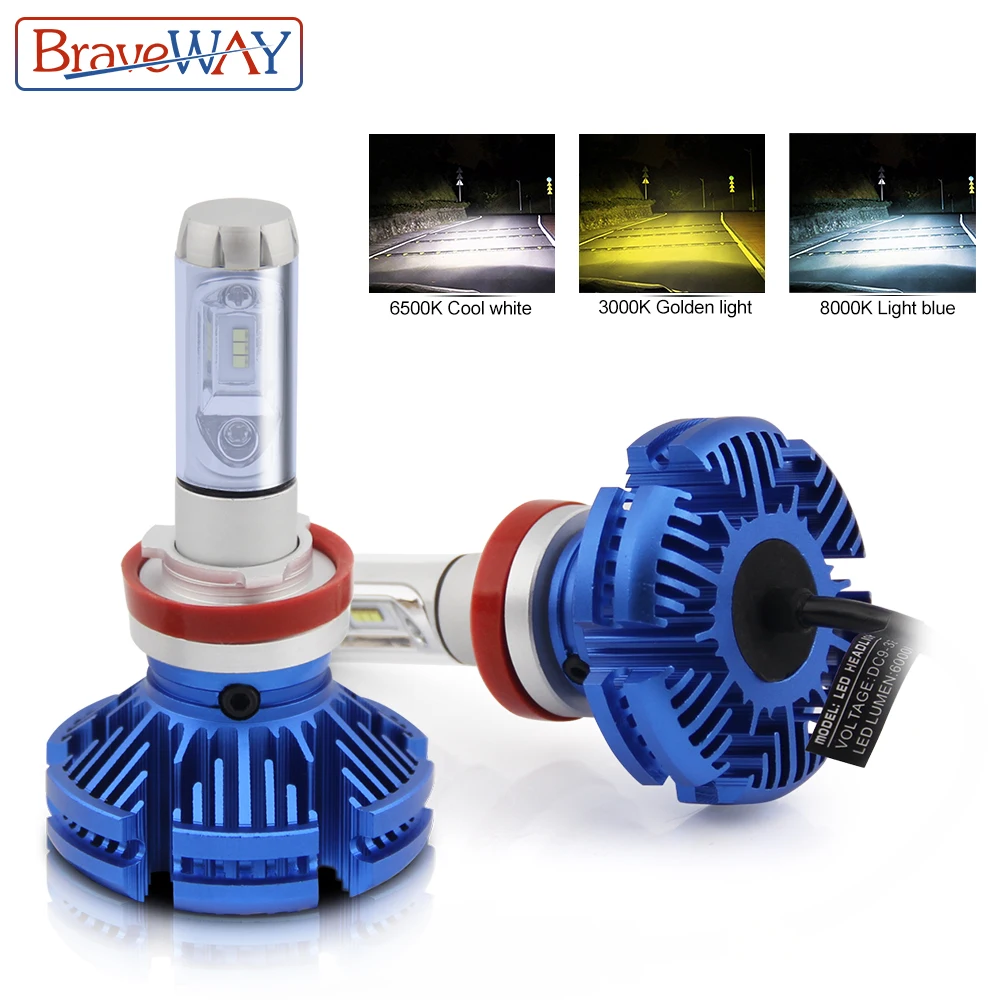 

BraveWay H11 9005/HB3 9006/HB4 H7 LED H4 Car Light Headlight Bulb 12000Lm 6500K White 3000K Yellow H9 H8 Auto Front Foglamp