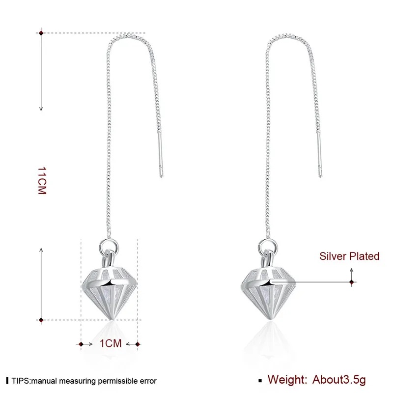 Модные Серебристые Висячие кулон серьги Famale треугольной пирамиды длинная цепь