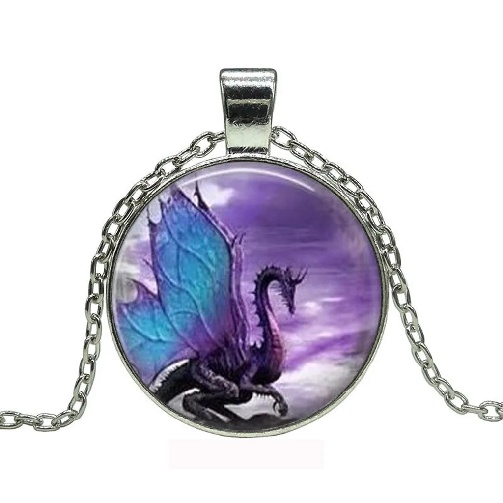 Vintage Punk Dragon Cabochon Glass Bronze Chain Pendant Necklace Gift necklaces &amp pendants necklace chain pendentif femme #CA30 |
