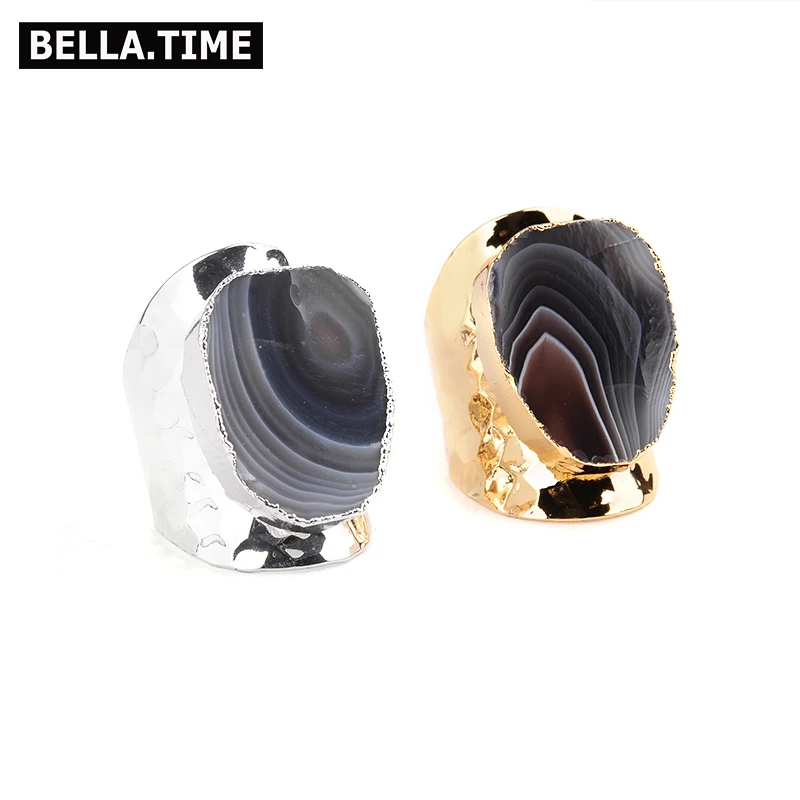 Женское кольцо BELLA. TIME регулируемое золотистое серебряное из натурального камня