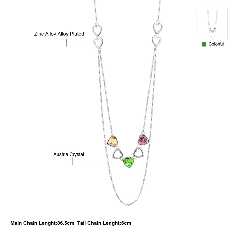 Neoglory цепочка с австрийским кристаллом длинные ожерелья подвески сердце любовь