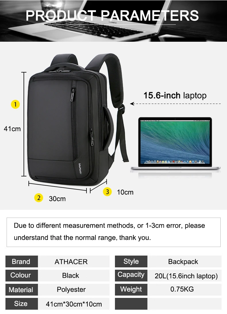 Сумки для ноутбука Athacer, износостойкий водонепроницаемый рюкзак, функциональная школьная сумка для путешествий, Стильный деловой портфель, спортивный для мужчин и женщин