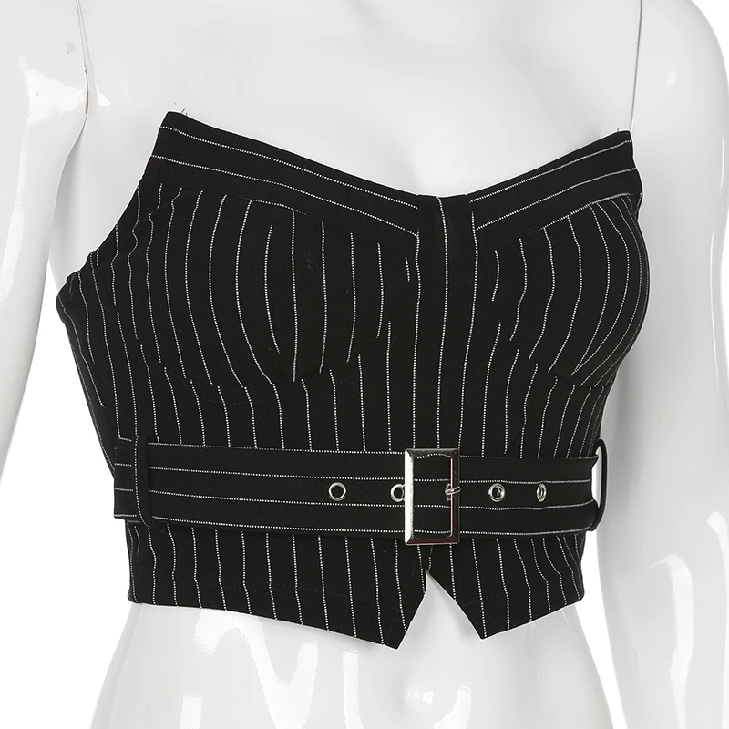 HEYounGIRL/Полосатый Топ без бретелек, лиф-бандо Harajuku, черные пикантные топы с открытой спиной, футболки, готический корейский топ с запахом, летняя рубашка