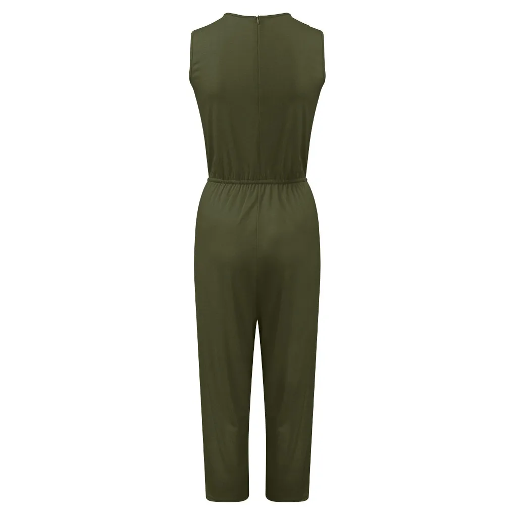Womail bodysuit Women Fashion Sleeveless Solid Sexy With Pocket Simple Beach Sundress long Jumpsuits Holiday Summer J710
