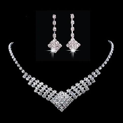 

Trendy Wedding Bridal Prom Rhinnewestone Crystal Necklace Earrings Jewelry Set