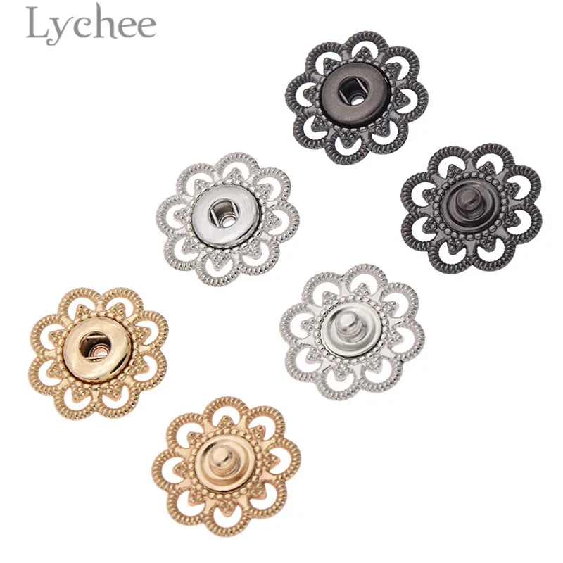 Lychee 10 шт. полый металлический трафарет в форме цветов кнопки золотого цвета серебряный цвет кнопки DIY Швейные аксессуары для одежды