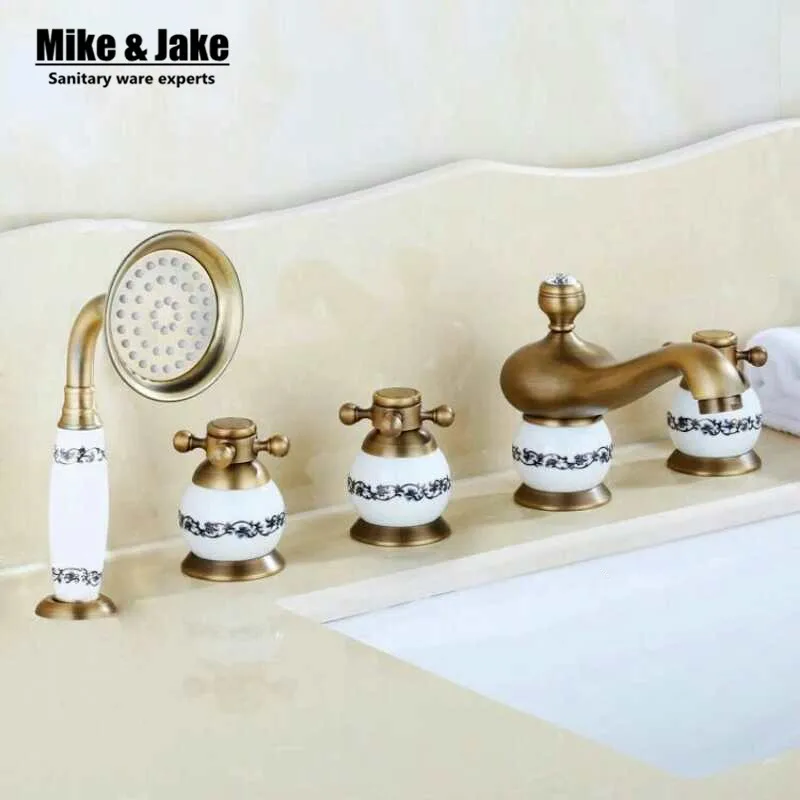 Античный латунный Смеситель для ванной комнаты 5 шт. смеситель раковины с ручным