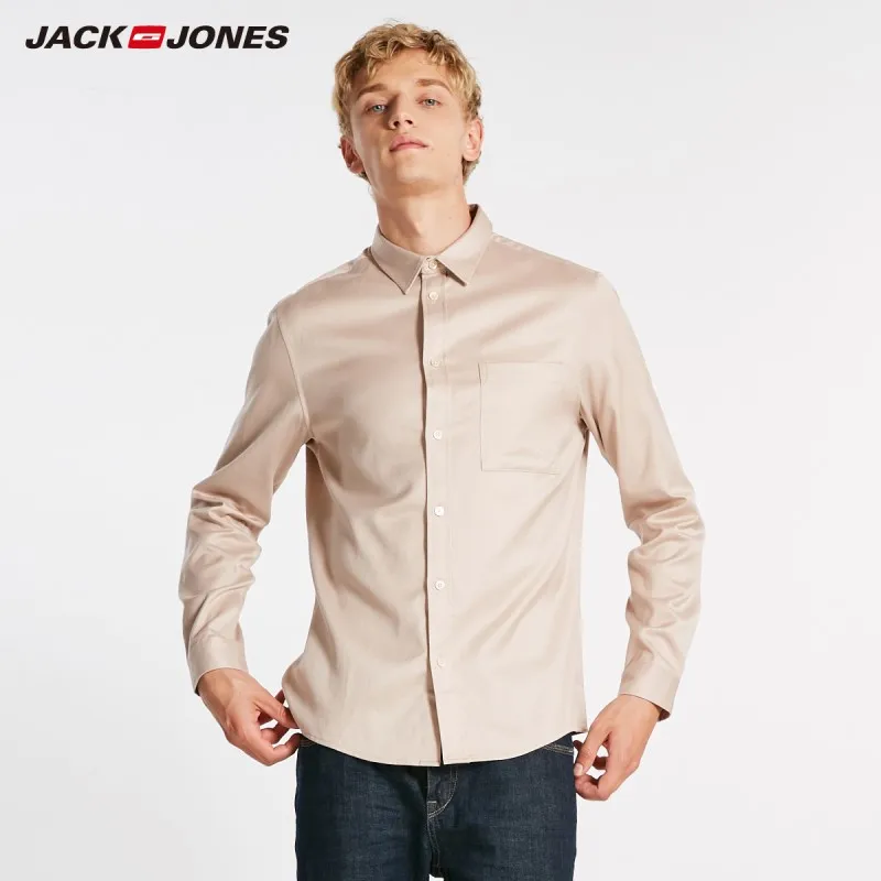 PEACH ROSE JackJones мужская хлопковая деловая Повседневная рубашка мужская одежда 218305558 - Цвет: PEACH ROSE