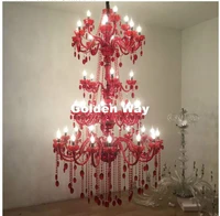 european 5 layers 42 arms led red crystal chandelier stair long crystal chandelier lighting restaurant hotel hall villa lighting