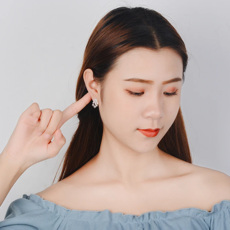 KOFSAC New Trendy 925 Silver Stud Earrings For Women Shiny Zircon Temperament Sweet Snowflake Earring Jewelry Girl Birthday Gift | Украшения