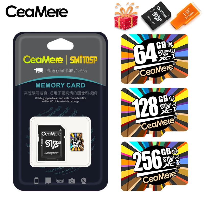 CeaMere карта памяти 256 ГБ 128 Гб 64 Гб U3 UHS-3 32 ГБ Micro sd карта класс 10 UHS-1 флэш-карта памяти Microsd TF/sd карта s для планшета