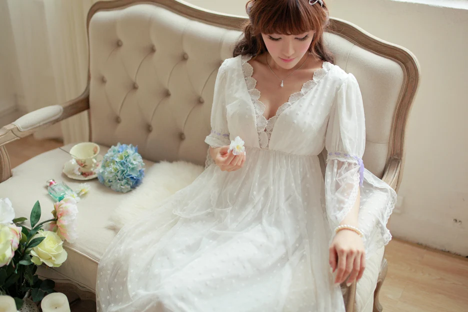 Мягкая марлевая кружевная винтажная Ночная рубашка Элегантная благородная