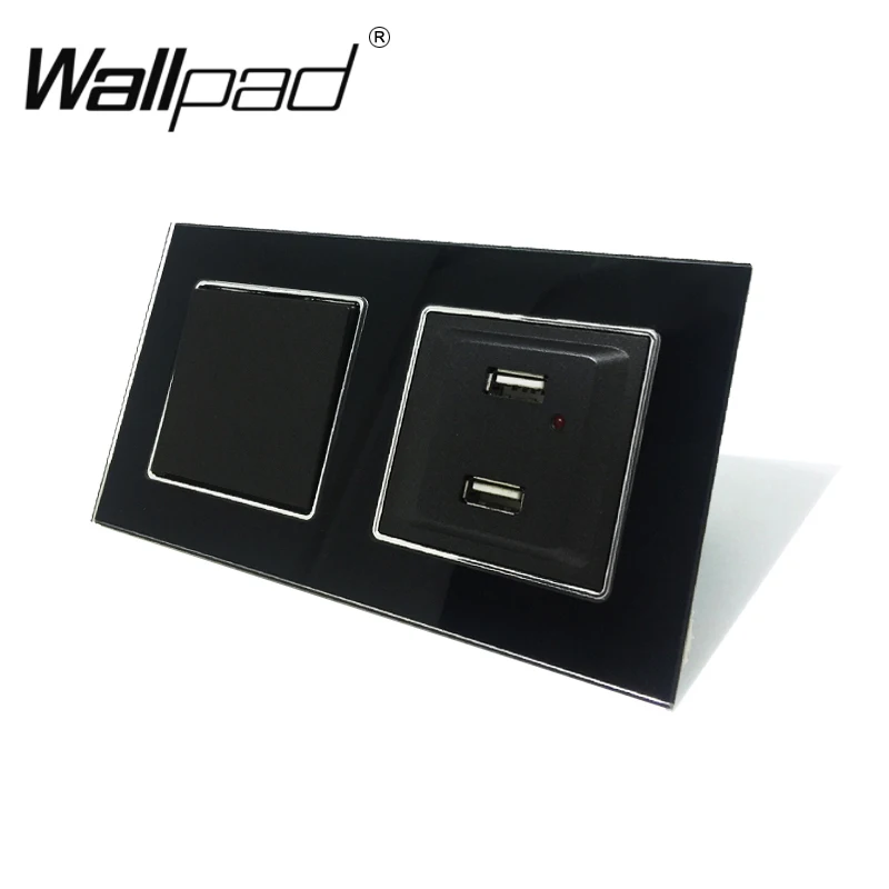 

Переключатель USB + EU с когтями Wallpad, черная стеклянная рамка, переключатель 1, 2, светодиодный индикатор, разъемы для зарядки USB с зажимами