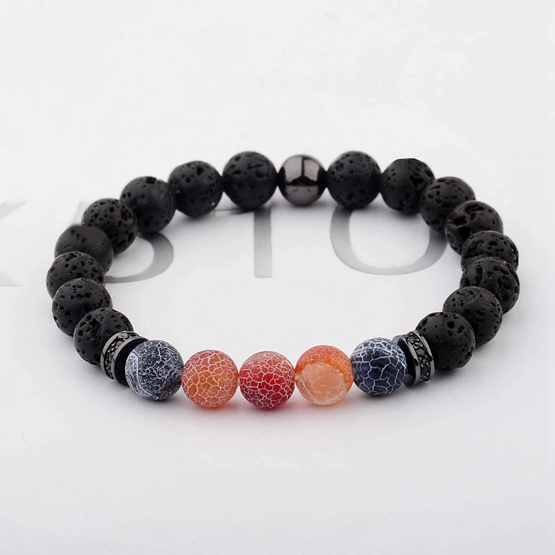 Амадер 8 мм мужские браслеты лавы синего и оранжевого цветов тянущиеся с бусинами