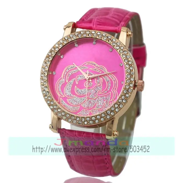 100 шт./лот Новое поступление чайный цветок кожаные часы с двумя рядами кристаллов