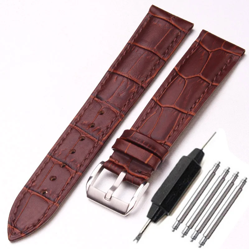 Brown silver clasp Ремешки для наручных часов из мягкой прочной натуральной кожи ремешок браслет черный коричневый наручные часы для женщин мужчин ремень 18 19 20 21 22 24 мм - Band Color: Brown silver clasp