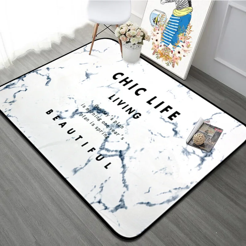 Скандинавский большой ковер с мраморным узором и золотыми буквами для дома