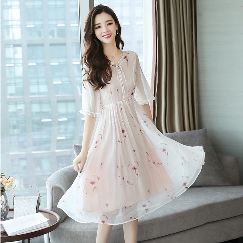 Летнее шифоновое платье в стиле бохо с цветочным принтом большие размеры 2019