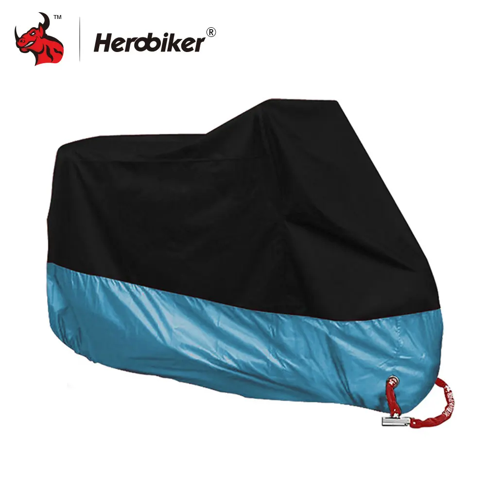 Blue HEROBIKER мотоциклетный чехол с защитой от УФ-лучей, чехол для скутера, водонепроницаемый пылезащитный чехол для мотоцикла, чехол для дождя, дизайн с замком и отверстиями для помещений, S-4XL - Цвет: Blue