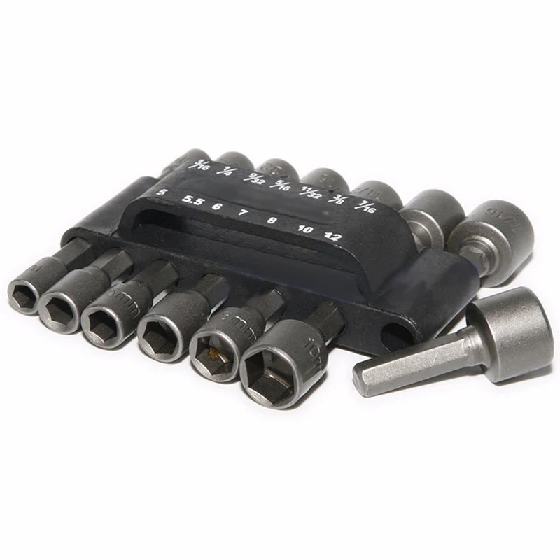 Silver 14pcs 1/4&quotHex Shank Power Nut Driver Bits Set SAE Metric Standard Powerful Tool | Инструменты