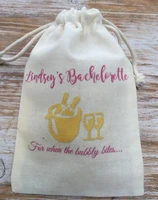 personalized rustic wedding party first aid hangover kit jewelry favor muslin bags bachelorette hen bridal shower favors
