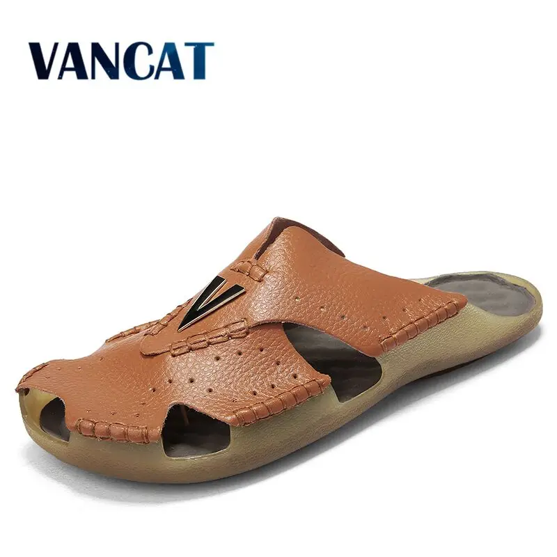 Vancat/Новинка 2019 года сезон лето новые мужские сандалии кожаные пляжные дышащие