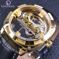 forsining official exclusive sale golden double side mens watch top brand luxury automatic wristwatches genuine leather strap