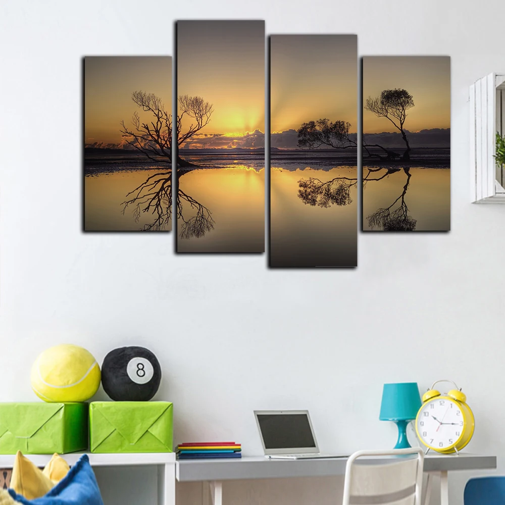 4 sets HD canvas prints Sunset seaside view unframed painting wall fine art for decor | Дом и сад