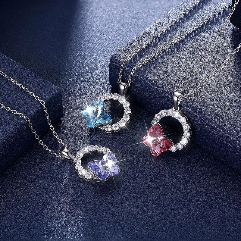 Роскошный круг с кристаллом бабочки от Swarovski ожерелье для женщин Элегантные
