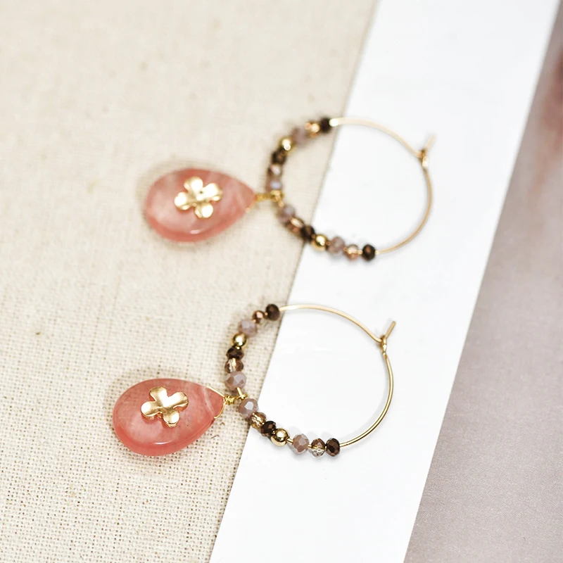 Wild &amp Free Женская мода натуральный обруч с камнем серьги розовым в виде капли воды