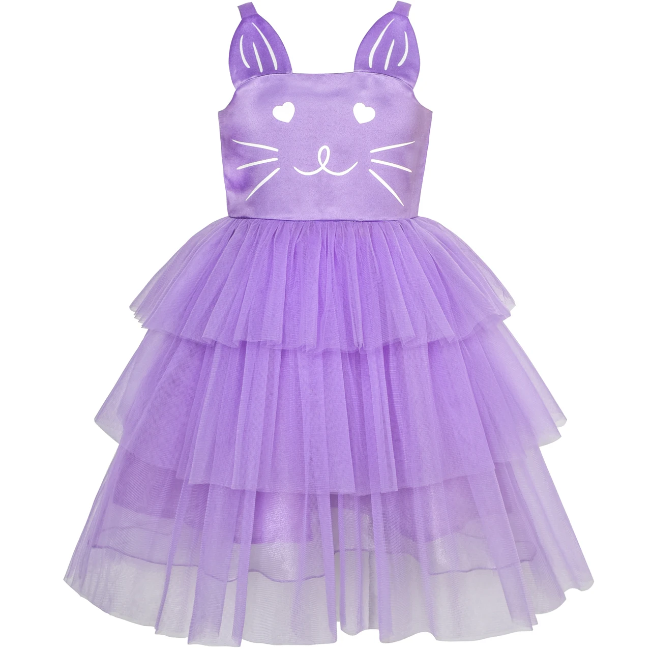 

Girls Dress Cat Face Purple Tower Ruffle Dancing Party 2020 Summer Princess Wedding Dresses Girl Clothes Pageant Sundress