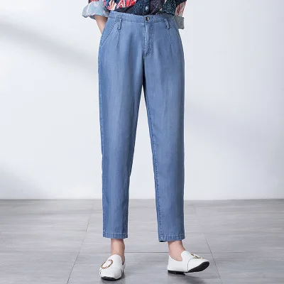 DarkBlue Makuluya Women's High Quality Tencel Denim Cotton Ankle-Length Harem Pants All-Match Casual Vintage Retro cozy High Street L6 - Цвет: DarkBlue