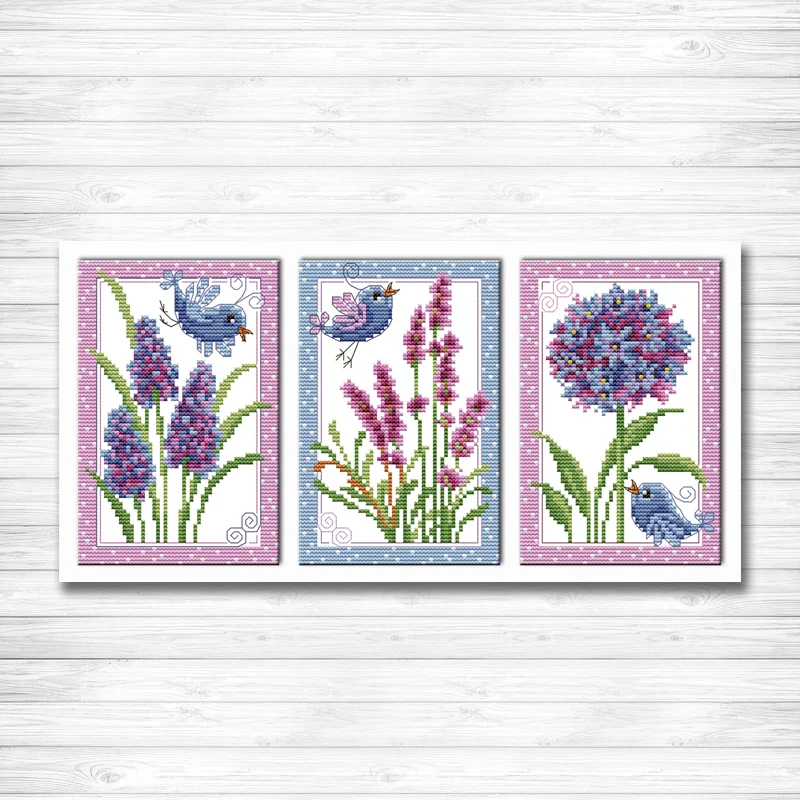 Цветы и птицы Триптих diy Декор Живопись Счетный принт на холсте DMC 14CT 11CT вышивка