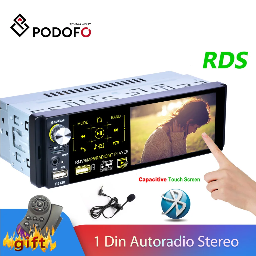 Podofo 1 Din автомагнитола стерео аудио RDS микрофон 4,1 дюймов MP5 видео плеер USB MP3 TF ISO In-dash мультимедийный плеер
