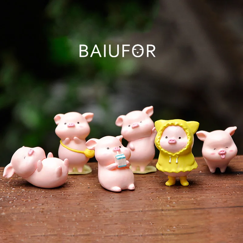 6 шт. BAIUFOR животные миниатюры прекрасный мультфильм Свинья Фея Сад Микро пейзаж из мха DIY Террариум фигурки Детские игрушки подарок
